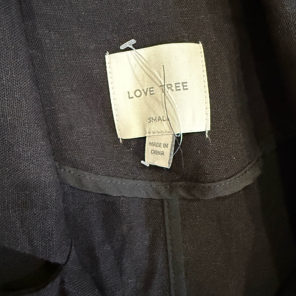 Sleeveless Double-Breasted Black Linen Belted Mini Dress - Picture 2 of 3